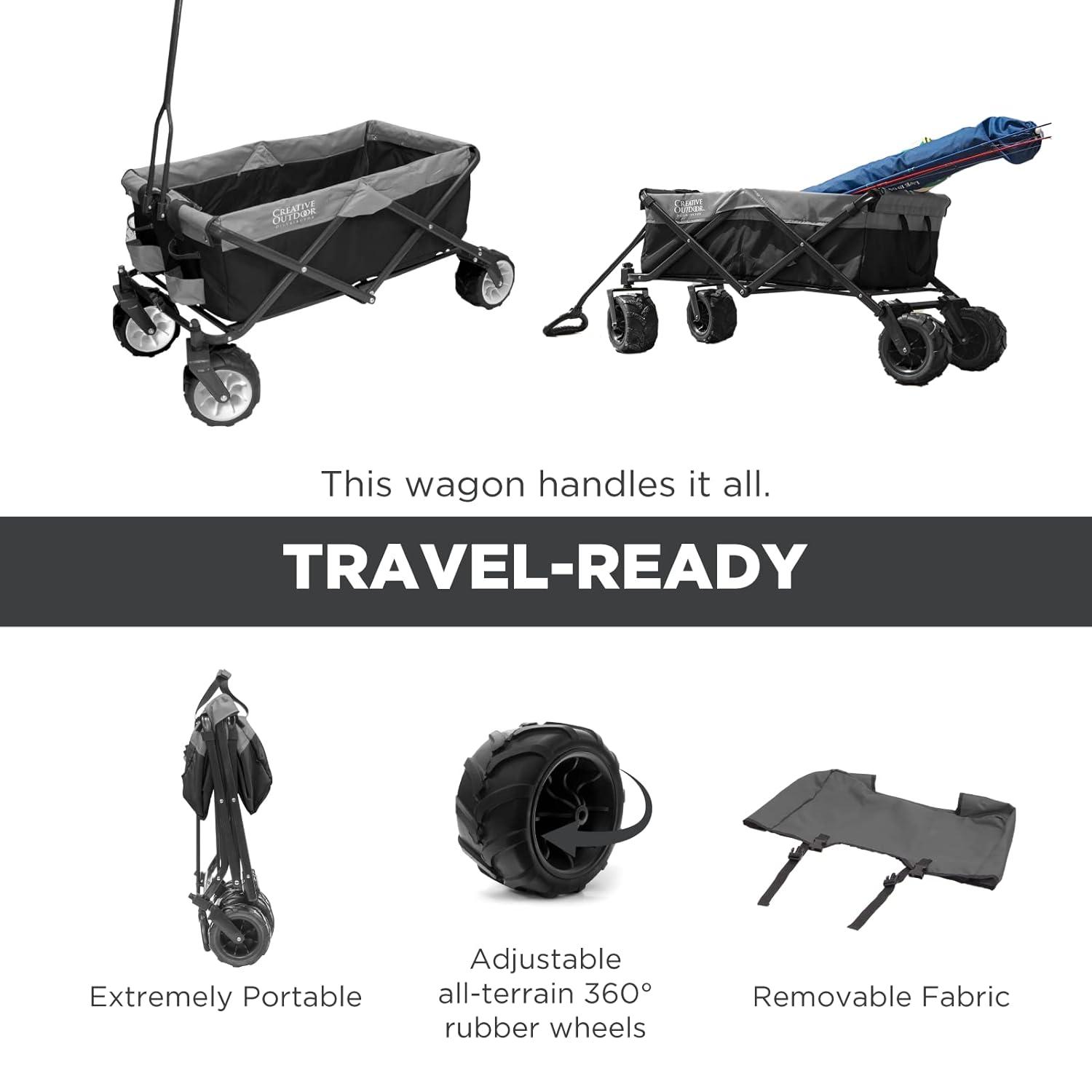 Wagonsrus Creative Outdoor Collapsible Folding Wagon, All-Terrain, Black