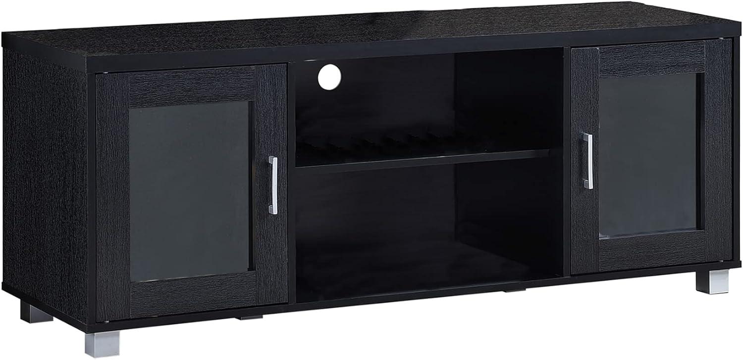 Charcoal Black 57" Entertainment Center with Transparent Cabinet Doors