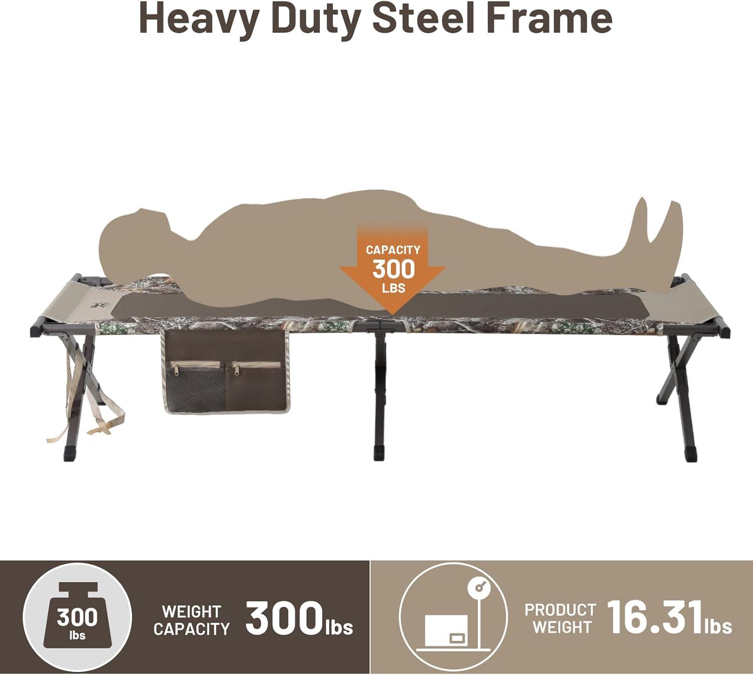 TIMBER RIDGE Folding Camping Cot for Adults,Outdoor Bed Camp Cots for Sleeping with Carry Bag，Foldable XL Hunting for Camping, Hiking, Camouflage，Home, Travel, Support up to 300lbs, Camo