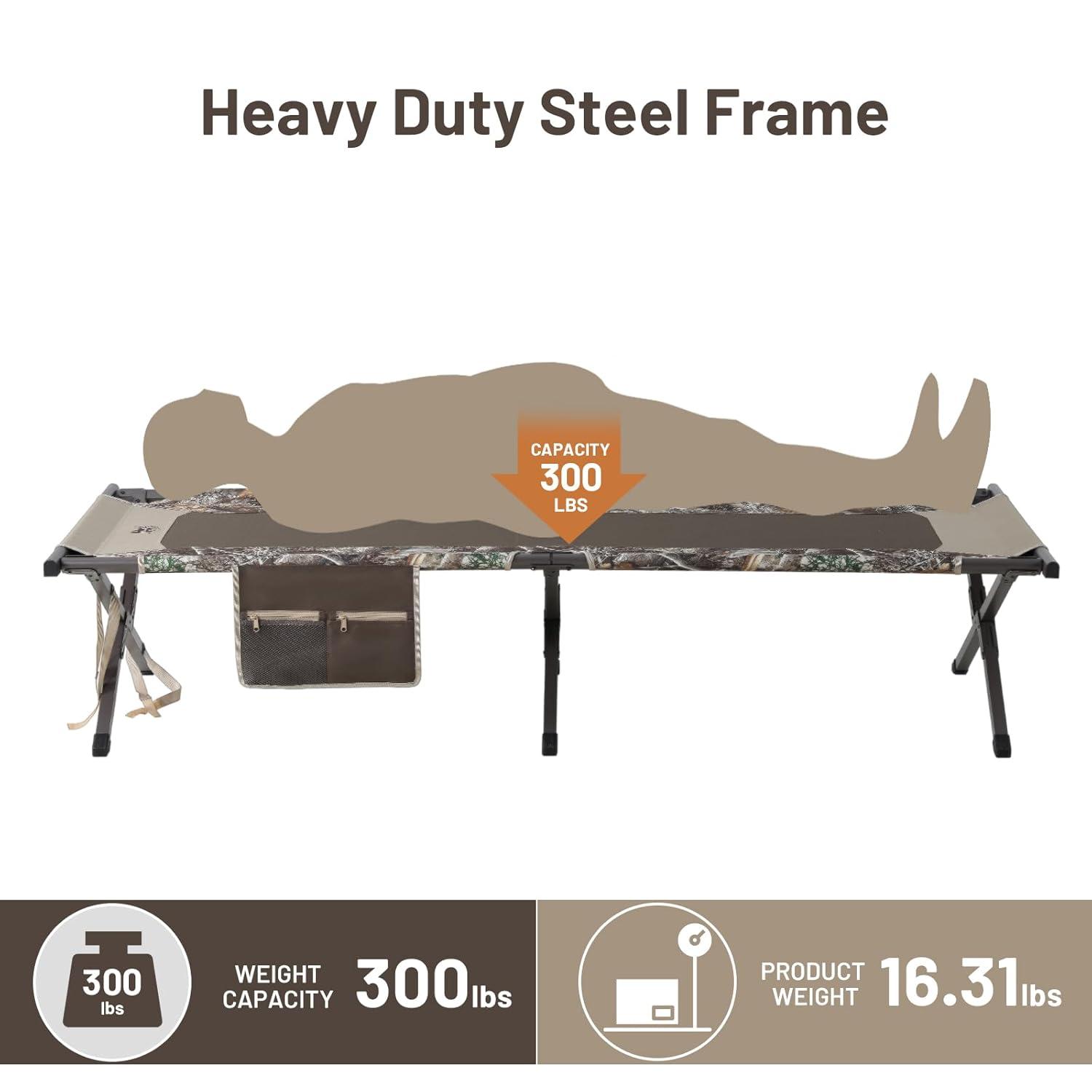 TIMBER RIDGE Folding Camping Cot for Adults,Outdoor Bed Camp Cots for Sleeping with Carry Bag，Foldable XL Hunting for Camping, Hiking, Camouflage，Home, Travel, Support up to 300lbs, Camo