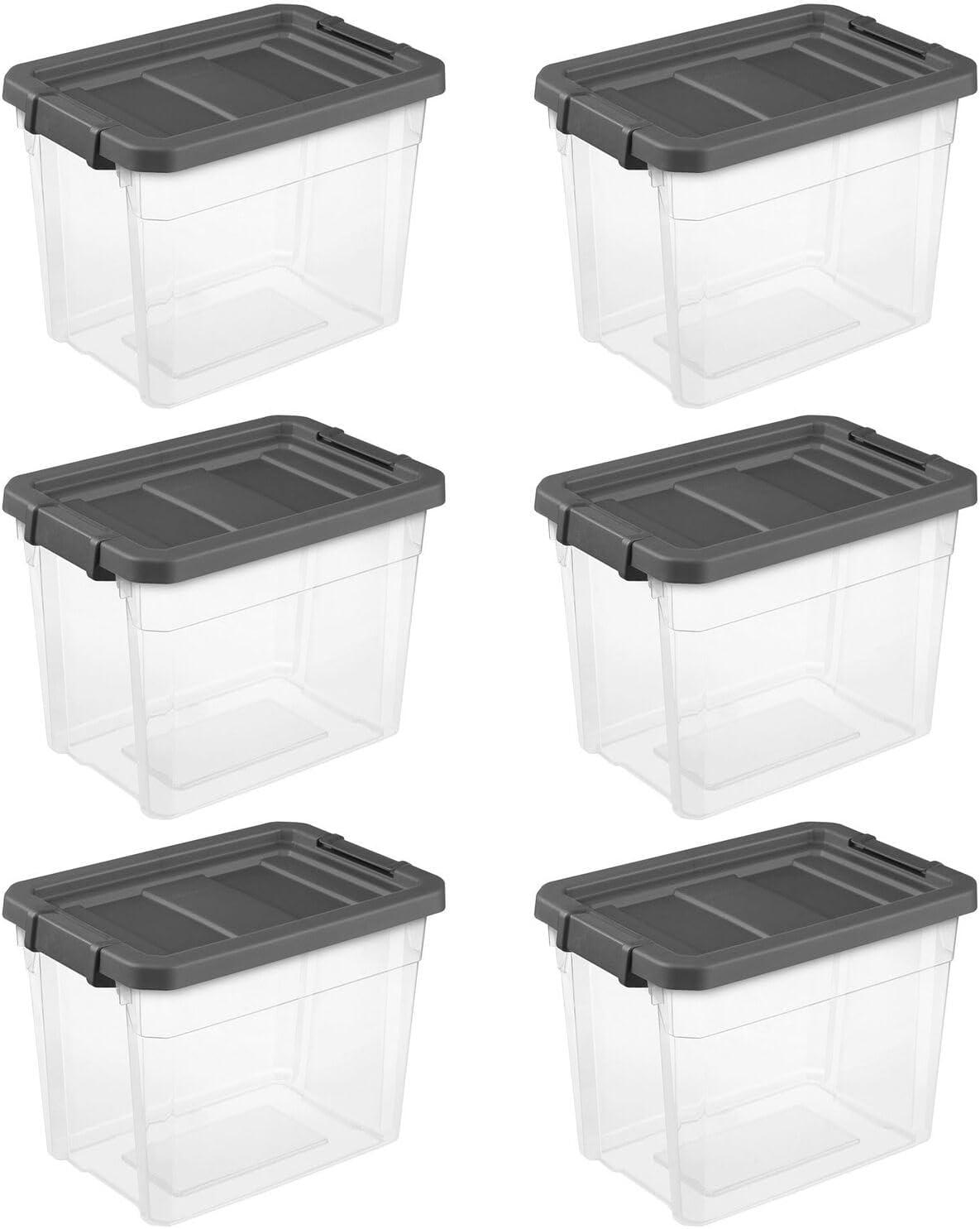 Sterilite 30 Quart Clear Plastic Stackable Storage Container Bin Box Tote with Grey Latching Lid Organizing Solution for Home & Classroom