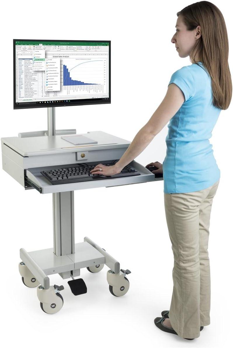 Displays2go Mobile Computer Carts, Locking Drawer, Height Adjustable, Steel, Plastic & MDF Construction – Gray (DWMDCOM) (DWMDC0M)