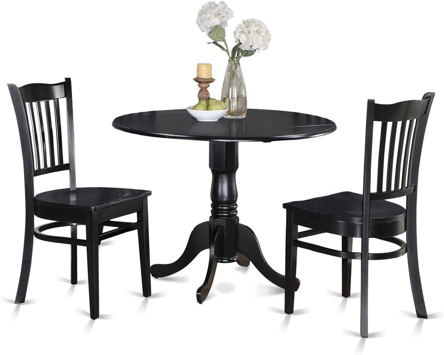 Black Wood Round Dining Table Set with Lattice Back Chairs