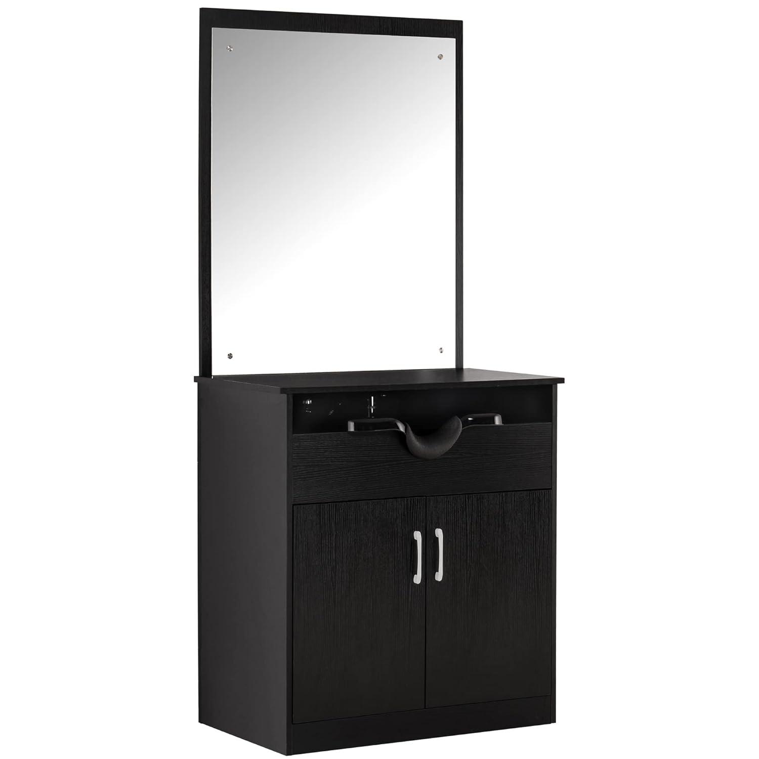 BarberPub Backwash Shampoo Bowl Chair Station with Mirror Salon Styling Cabinet