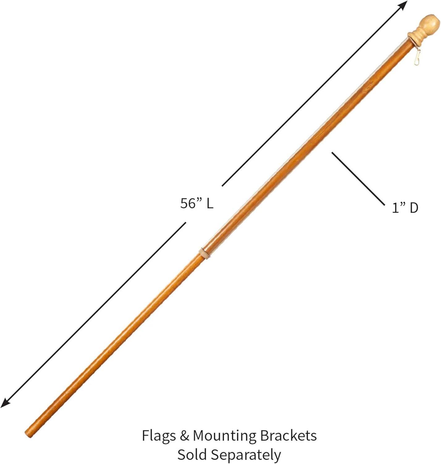 56" Oak-Stained Solid Wood Flag Pole with Anti-Wrap Tube