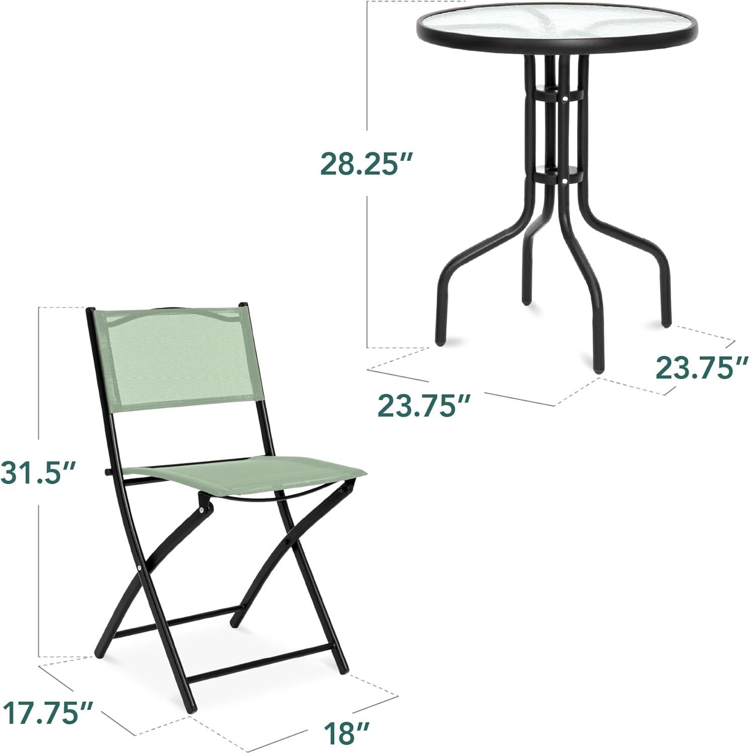 George Oliver 3-Piece Patio Bistro Dining Furniture Set W/ Glass Tabletop, Folding Chairs