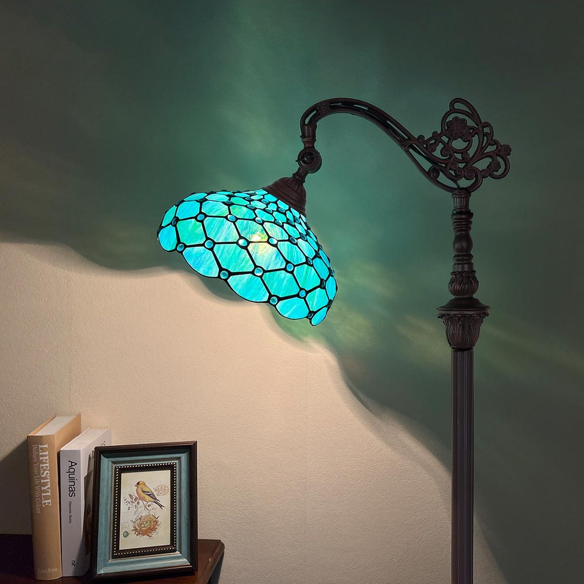 Bloomsbury Market 62" Tiffany-Style Seagrass Blue Beaded Stained Glass Floor Lamp - Adjustable Reading Light