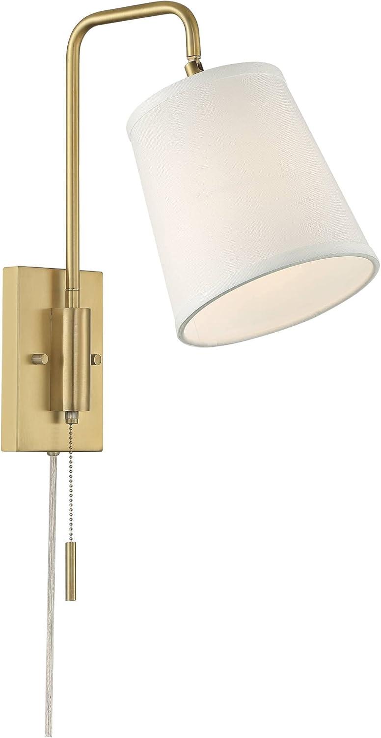 360 Lighting Luca Modern Swing Arm Wall Lamp Warm Brass Metal Plug-in Light Fixture Up Down White Fabric Shade for Bedroom Bedside Living Room Reading