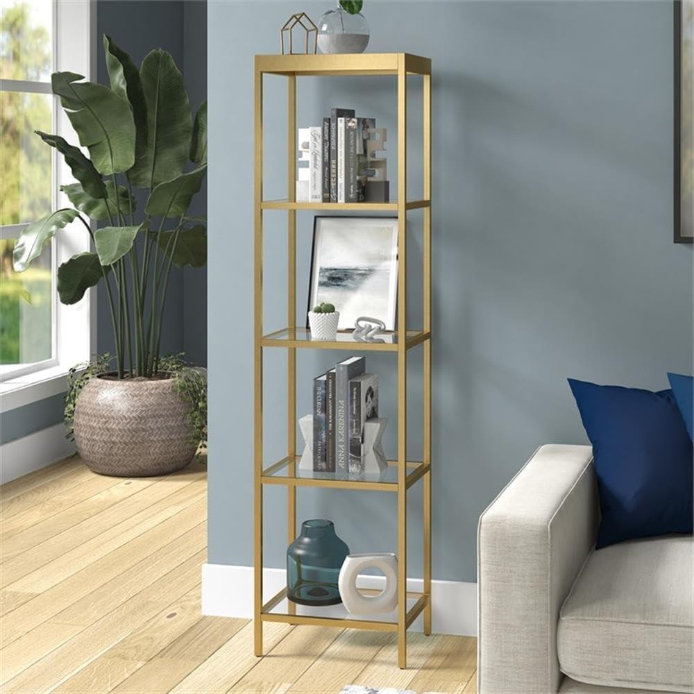 Evelyn&Zoe Alexis 18" Wide Rectangular Bookcase, Brass