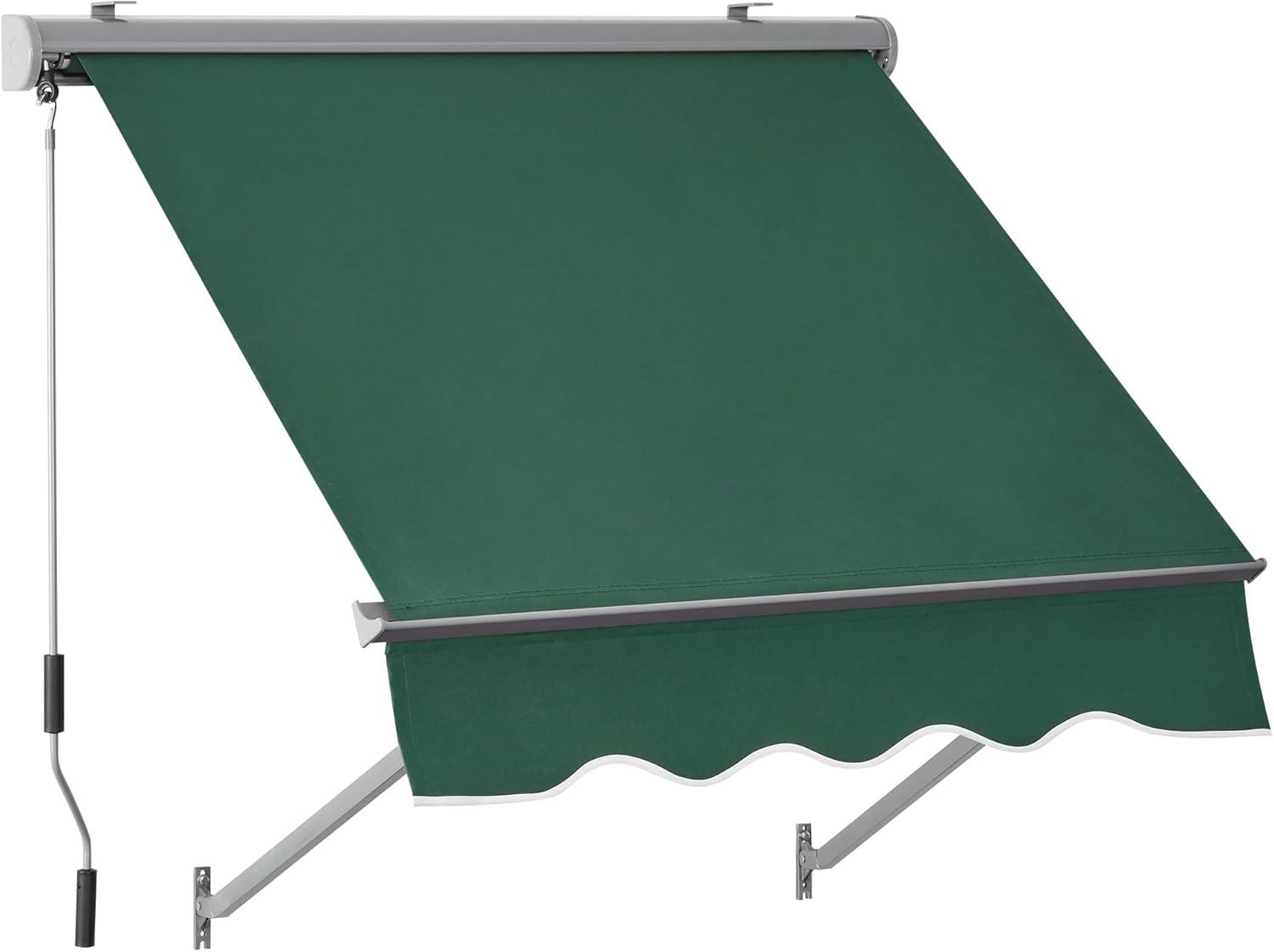 MCombo Patio Window Awnings 65''x80'', Fully Assembled Manual Retractable Sunshade Canopy for Windows & Doors, 4112 (Dark Green)