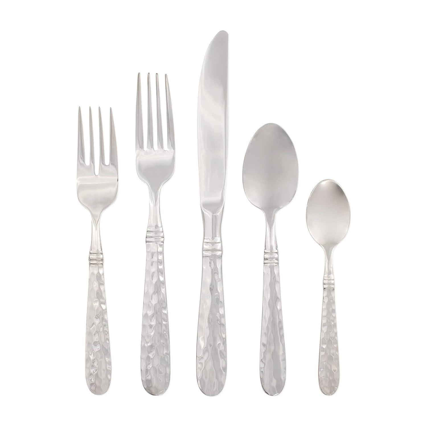 Hammered Stainless Steel 9" Salad Server Set, Fork and Spoon