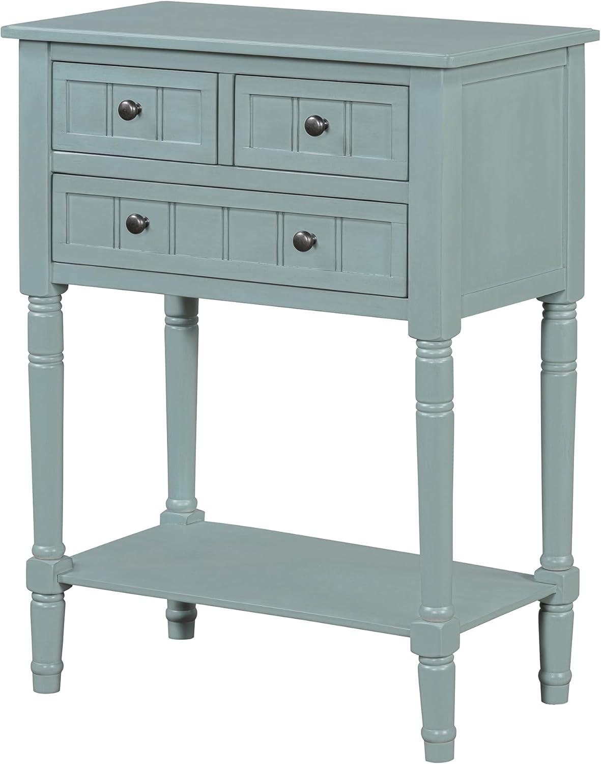 Churanty Narrow Console Table with Storage Drawers and Bottom Shelf for Entryway Living Room, Retro Console Table for Small Space, Light Blue
