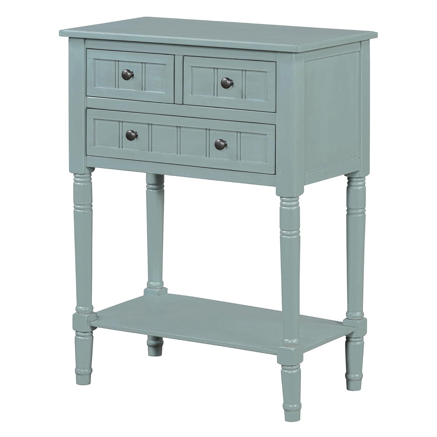 Churanty Narrow Console Table with Storage Drawers and Bottom Shelf for Entryway Living Room, Retro Console Table for Small Space, Light Blue