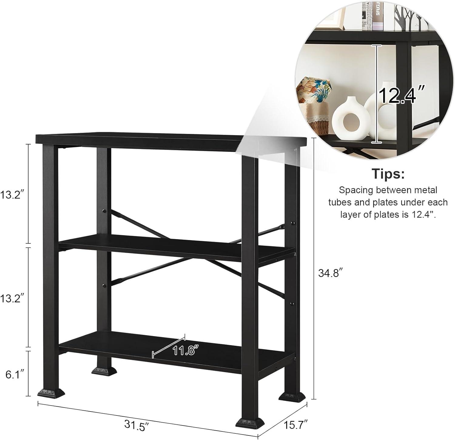 Black 3-Tier Adjustable Metal Frame Bookshelf