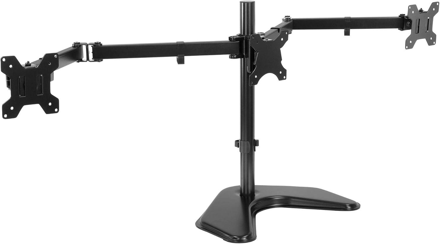 Black Metal Triple Monitor Desk Stand with Adjustable Arms