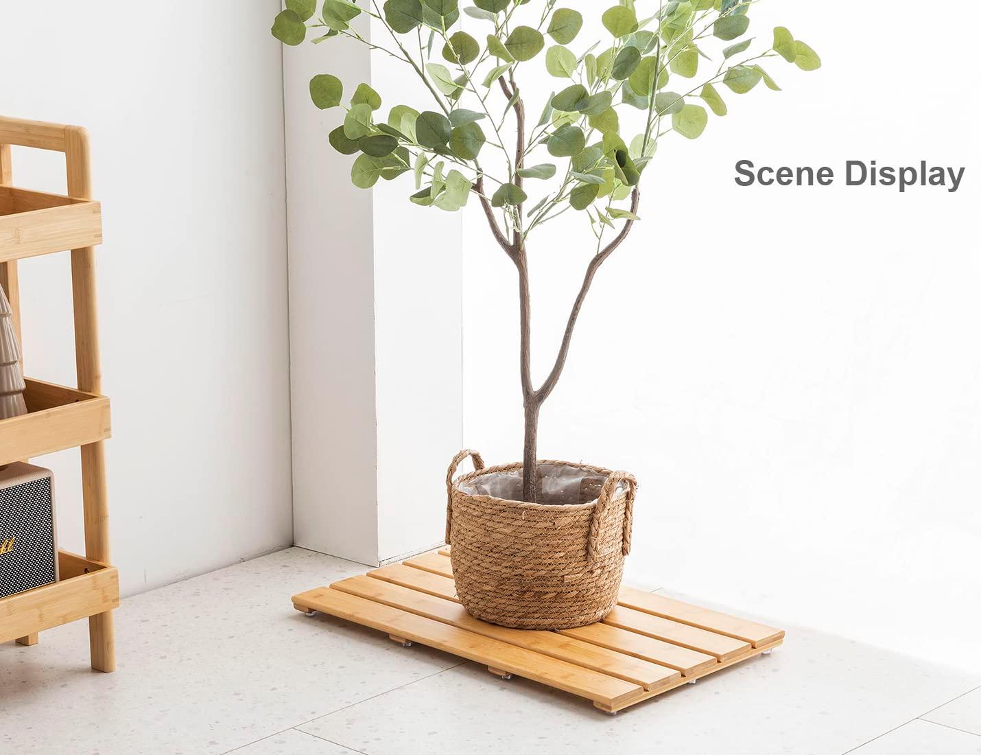 Bamboo Shower Bath Mat for Bathroom, Non-Slip Bamboo Wood Bathroom Mats for Inside or Outside (19.7 x 12.2 inches)