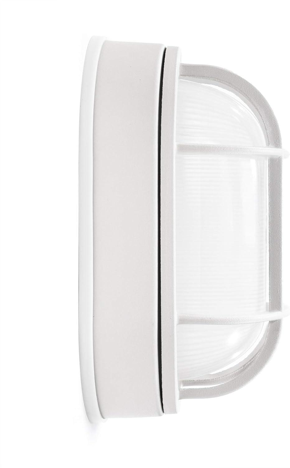 CORAMDEO Outdoor 8.5" Oval LED Nautical Bulkhead Light, Flush Mount for Wall or Ceiling, Wet Location, 75W of Light, 800 Lumens, 3K, White Cast Aluminum with Frosted Glass Lens (CD-SF002-830LED)