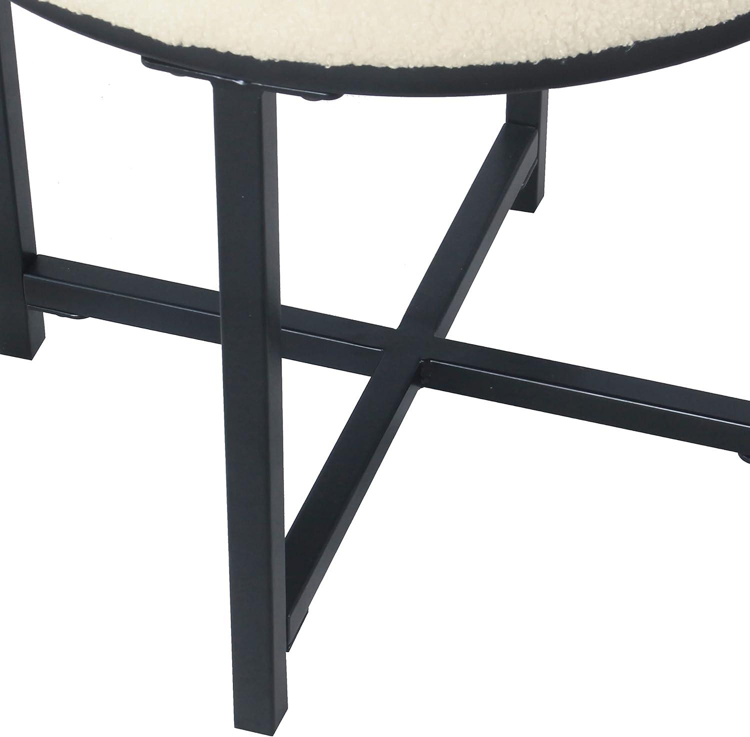HomePop Home Decor | Faux Fur Round Ottoman Stool | Faux Fur Stool Ottoman for Living Room & Bedroom | Decorative Home Furniture, Cream Faux Sheepskin