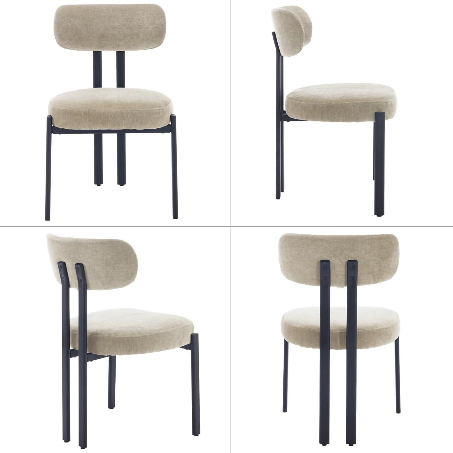 CONCETTA Dining Chairs Set of 4, Kitchen Chairs with Curved Backrest & Metal Legs, Mid Century Modern Round Dining Room Chairs for Vanity, Living Room,Beige