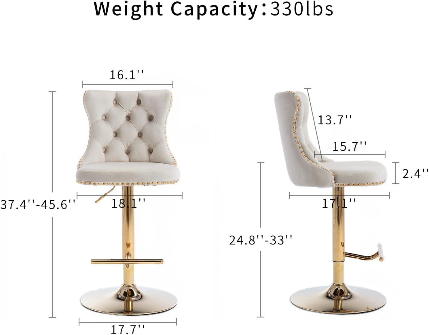 Sesslife Swivel Counter Height Bar Stools Set of 2, Upholstered Velvet Fabric High Bar Chairs with Golden Nail Trim, Adjustable Seat Height, Barstools with Back and Footrest for Kitchen Island, Blue