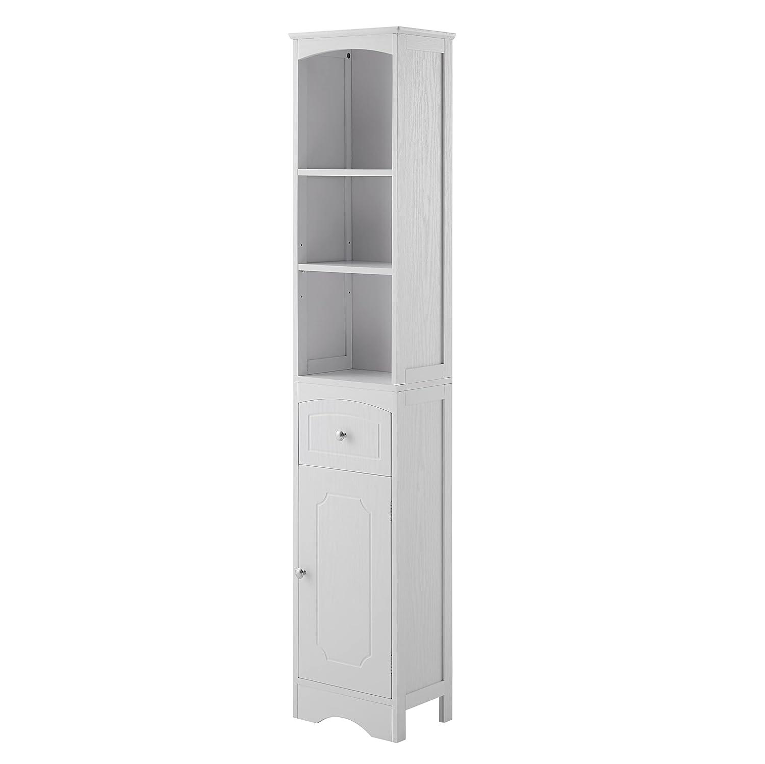Bellemave Tall Bathroom Storage Cabinet, Freestanding Storage Cabinets with Drawer & Adjustable Shelf, Narrow Tall Cupboard for Bath Room（White）