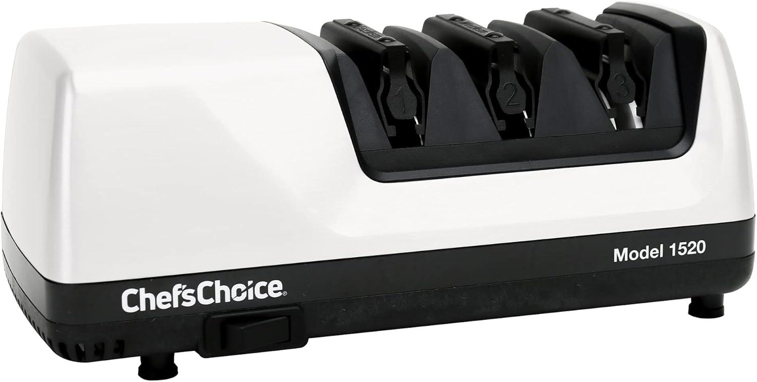 White Electric Knife Sharpener with Diamond Abrasive Discs