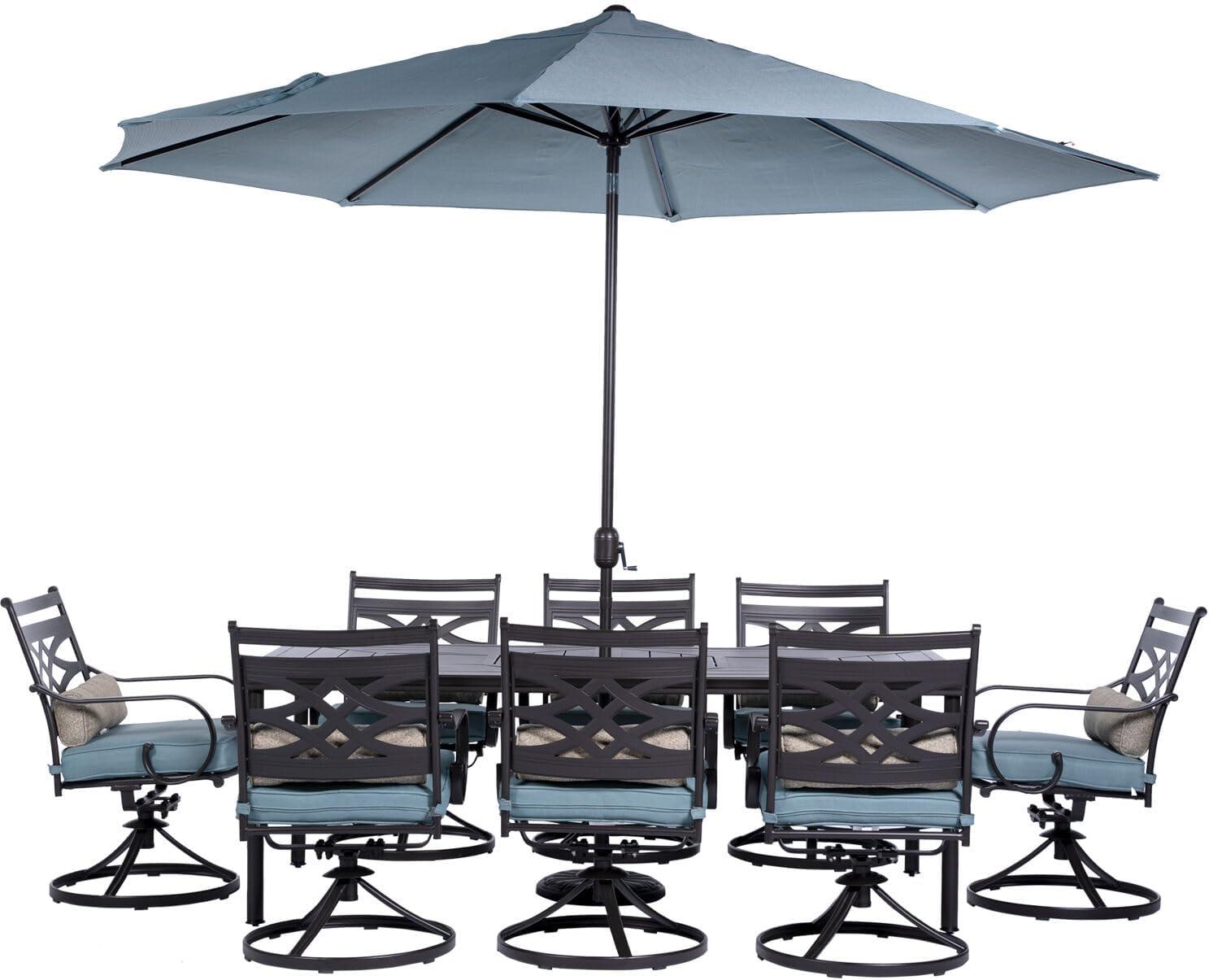 Hanover Montclair 9-Piece High-Dining Set in Ocean Blue with 8 Counter-Height Swivel Chairs and 60-Inch Square Table