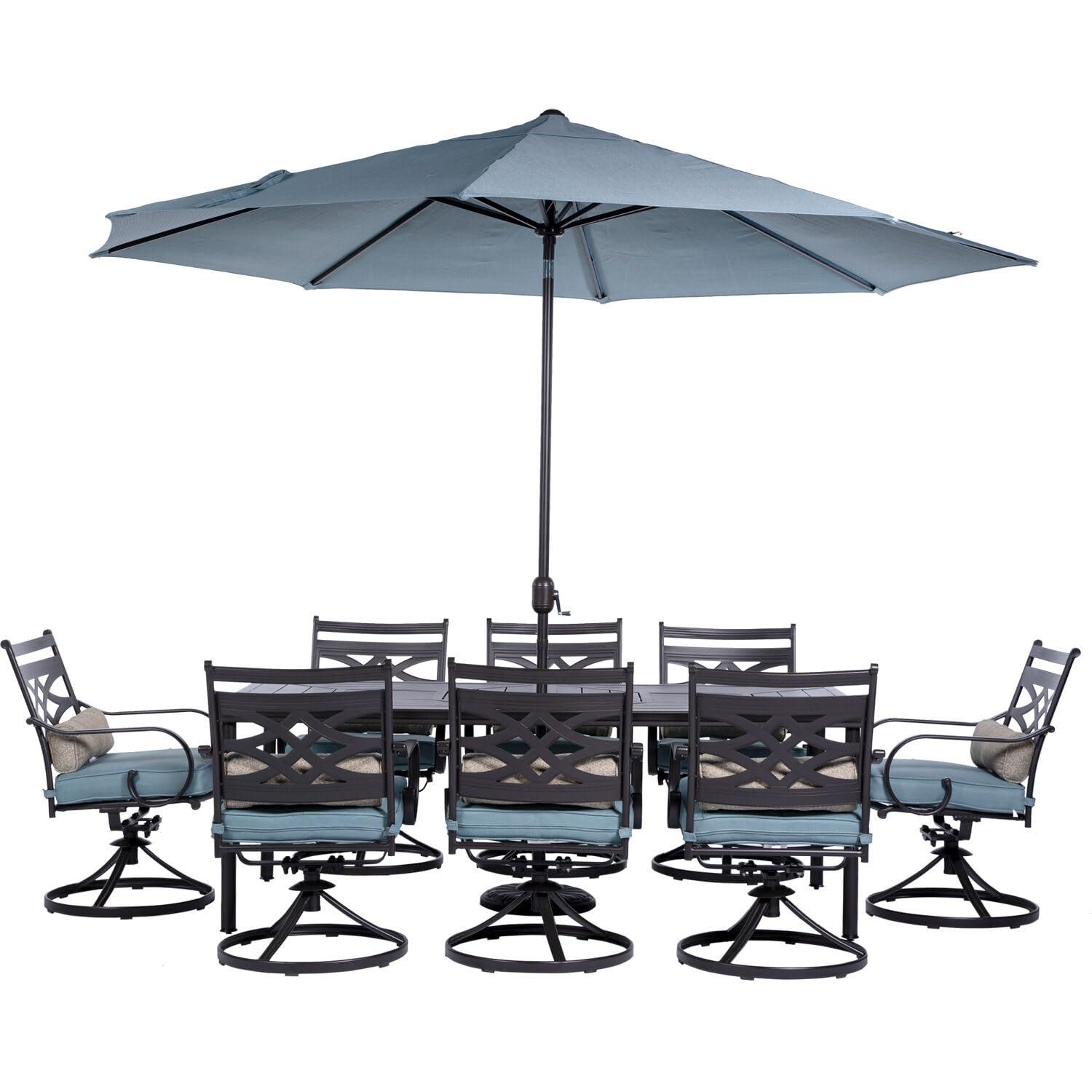 Hanover Montclair 9-Piece High-Dining Set in Ocean Blue with 8 Counter-Height Swivel Chairs and 60-Inch Square Table