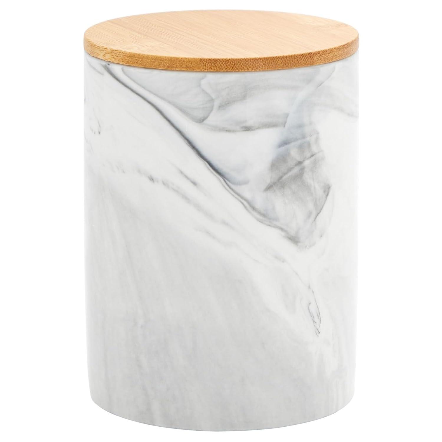 Farmlyn Creek Set of 3 Marble Ceramic Canisters with Wooden Bamboo Lids, Kitchen Counter Containers, Food Storage Jars, 3 Sizes