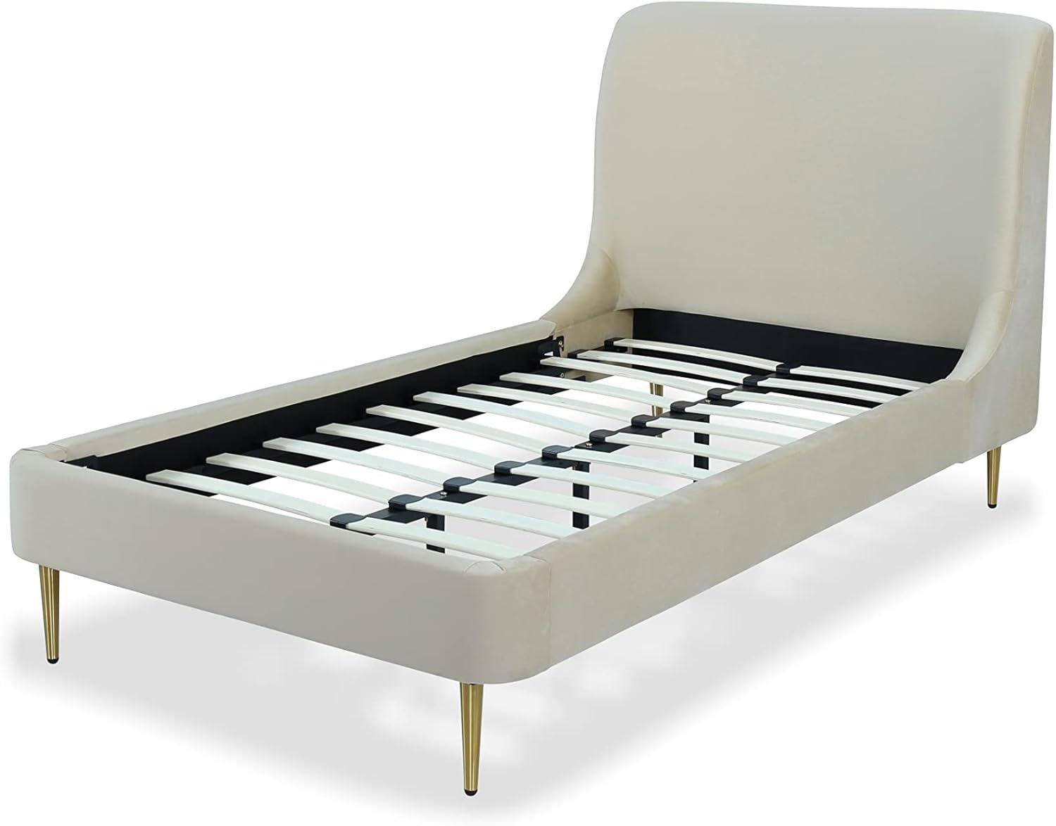 Heather Gold-Finished Twin Velvet Upholstered Bed with Slats