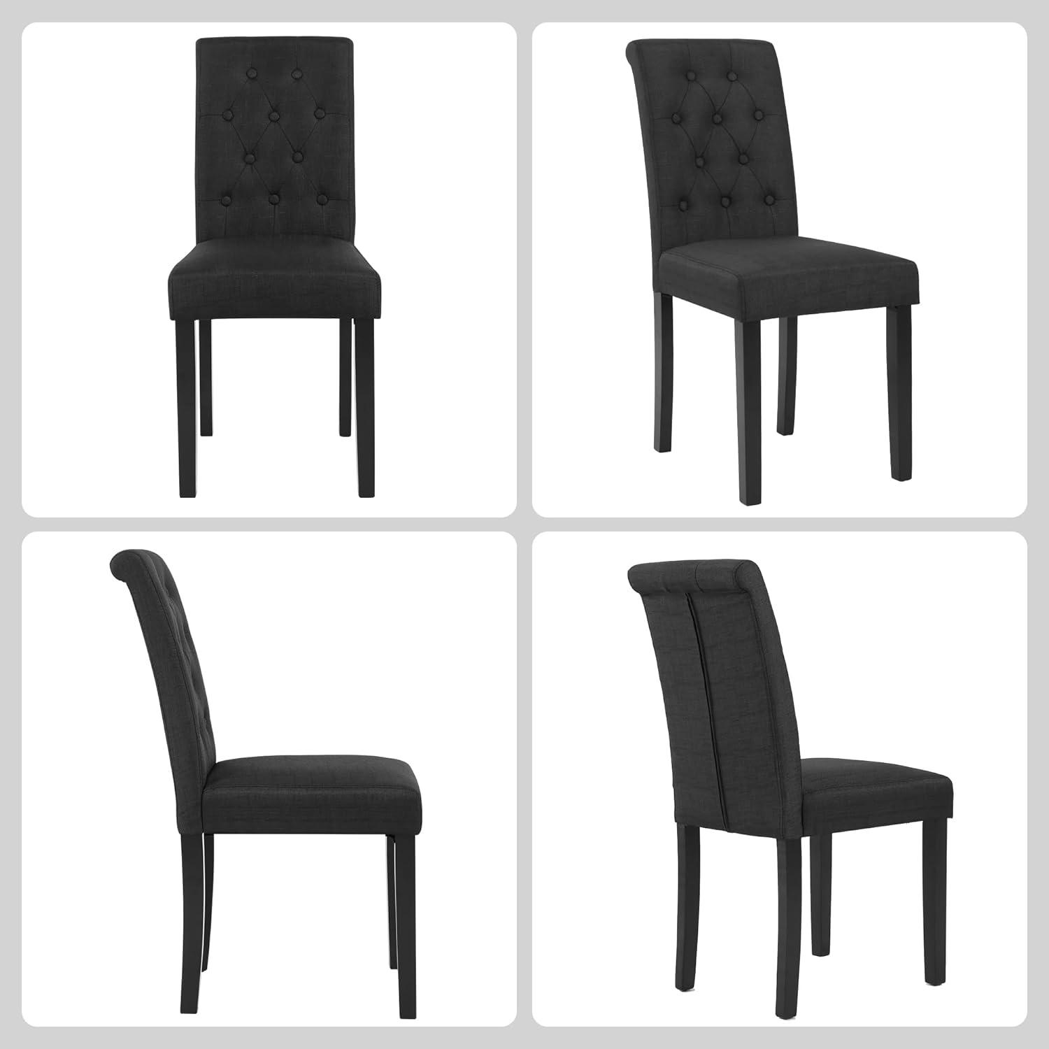 Button-Tufted Charcoal High Back Fabric Upholstered Dining Chairs, Set of 2