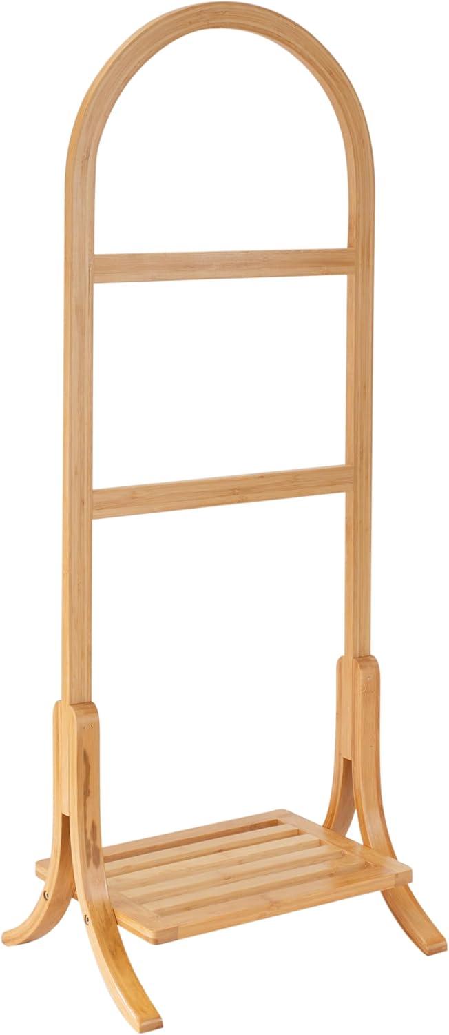 Natural Bamboo 2-Tier Freestanding Towel Rack with Shelf