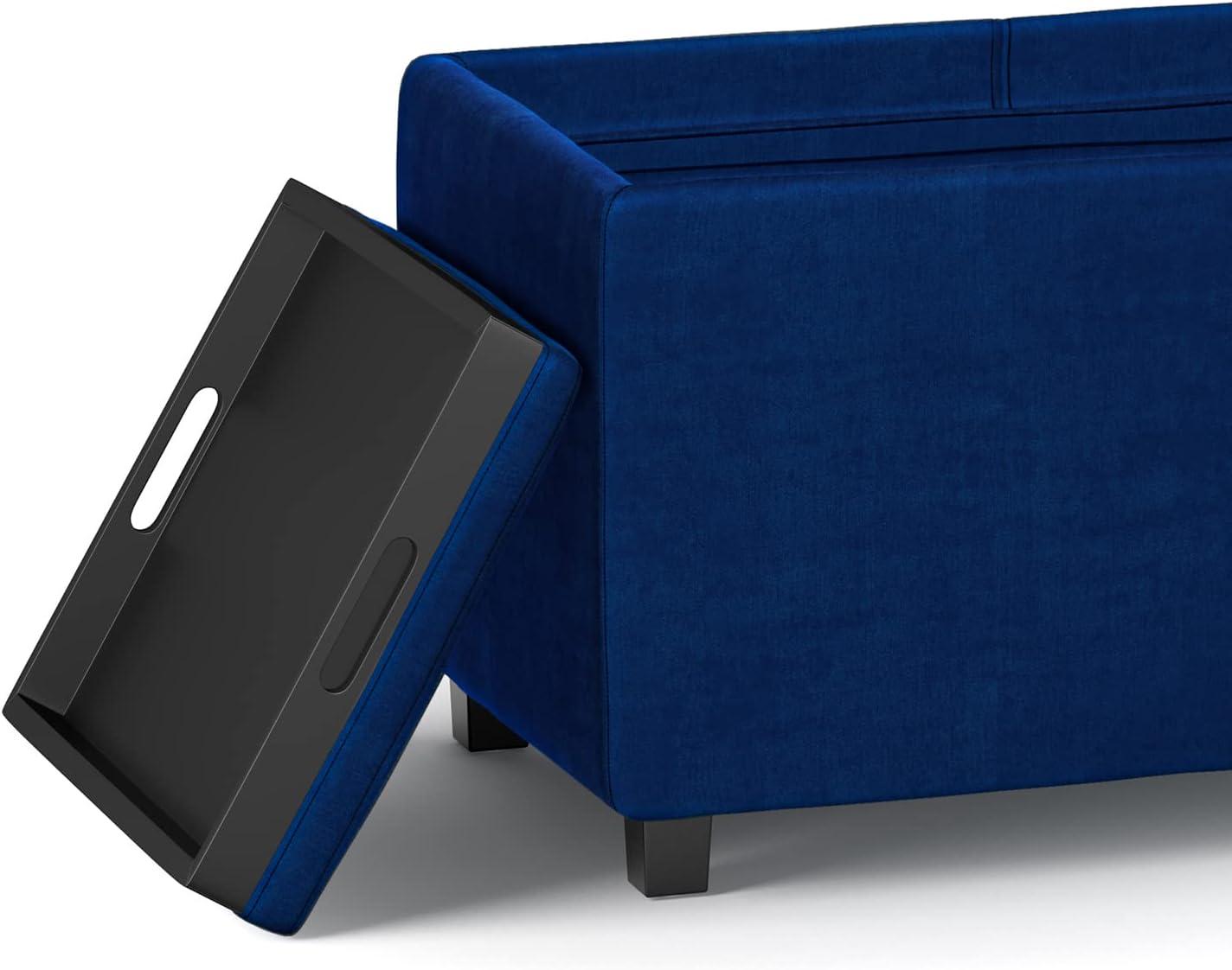 Simpli Home Avalon Storage Ottoman In Blue Velvet Fabric