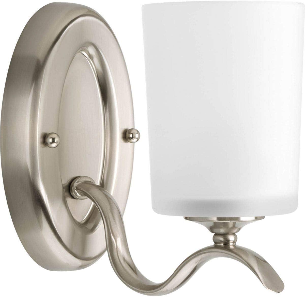 Progress Lighting Inspire 1-Light Wall Sconce, Brushed Nickel, Etched Glass Shade