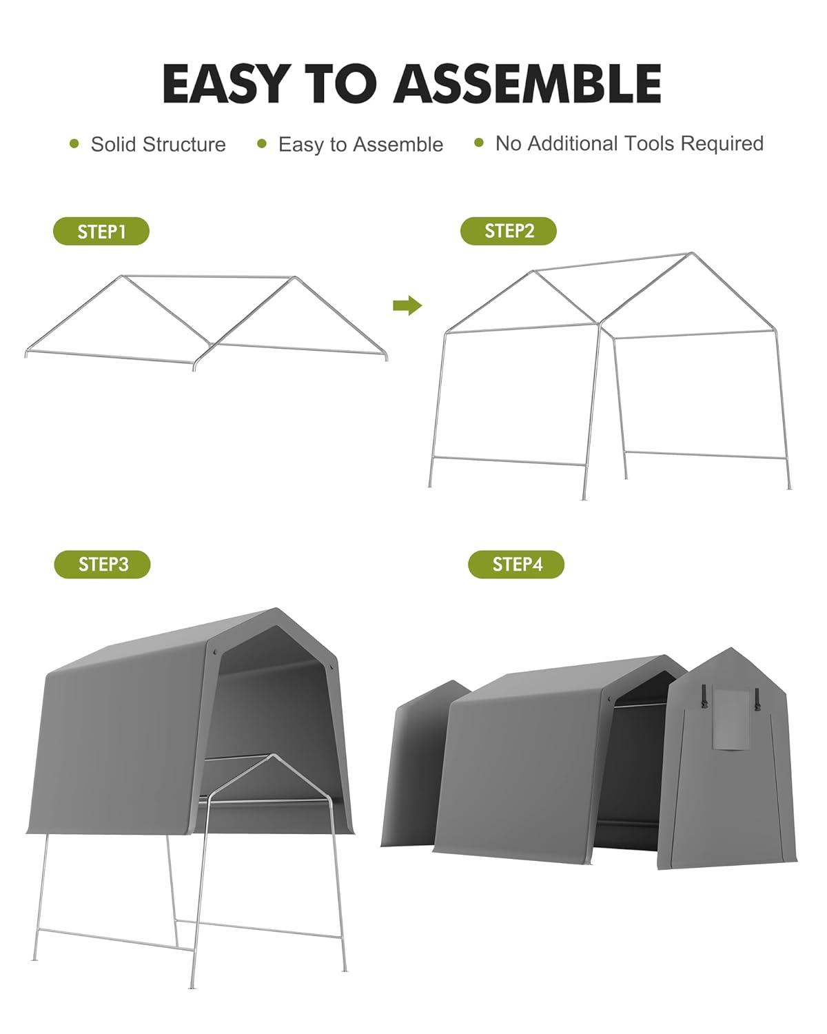 babevy Motorcycle Storage Shed, Heavy Duty Portable Tent With Rolled Zipper Door in , 84" H x 72" W x 72" D
