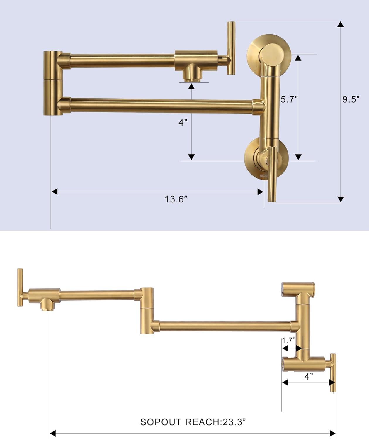 Brushed Gold Brass Wall Mount Folding Pot Filler Faucet