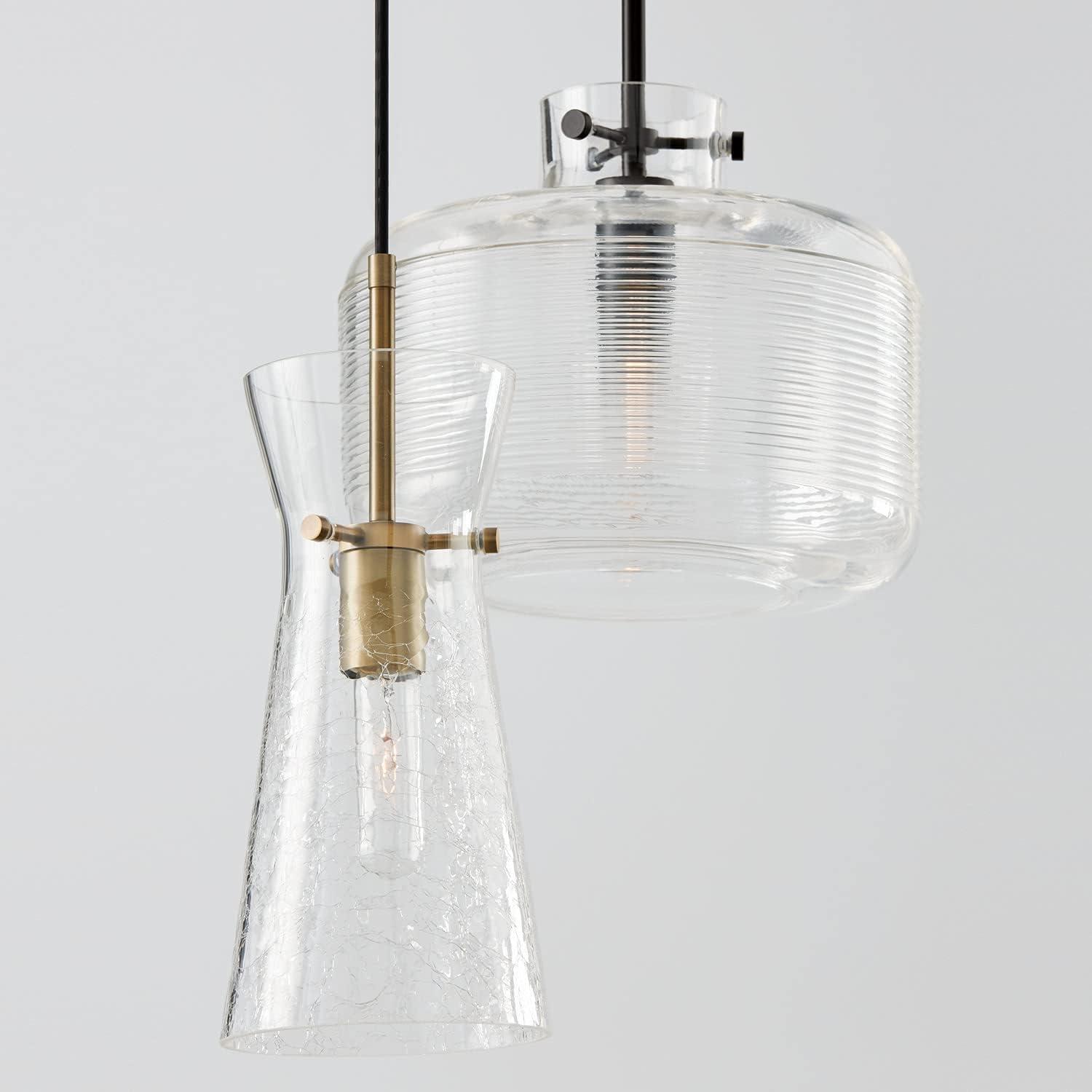 Mila Aged Brass Pendant with Clear Half-Crackle Glass Shade