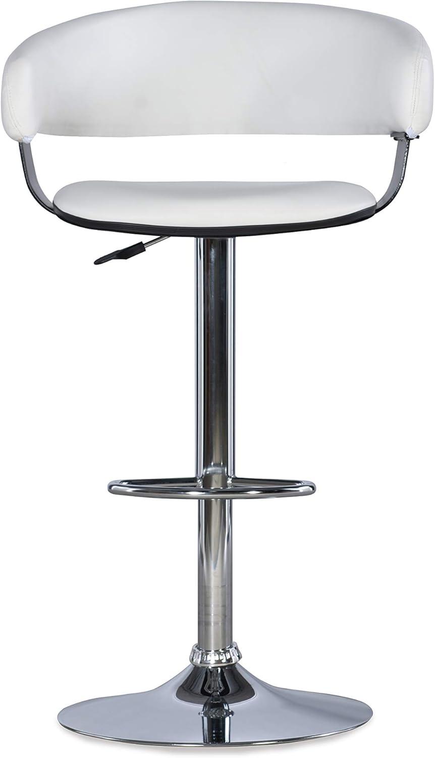 Linon Curved Back Metal 22"-31.5" Adjustable Barstool in White Faux Leather