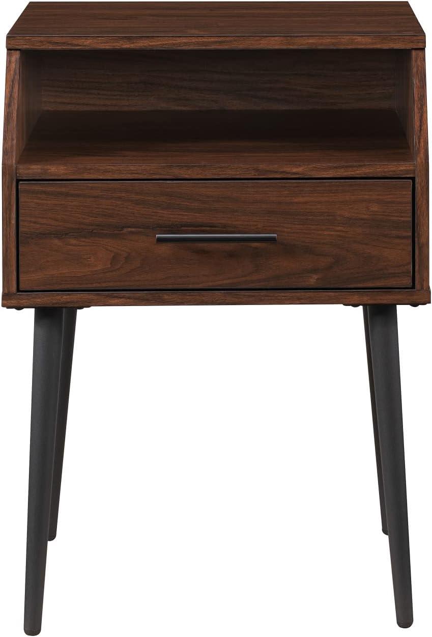 18" 1-Drawer Contemporary Wood Side Table with Storage - Dark Walnut / Black