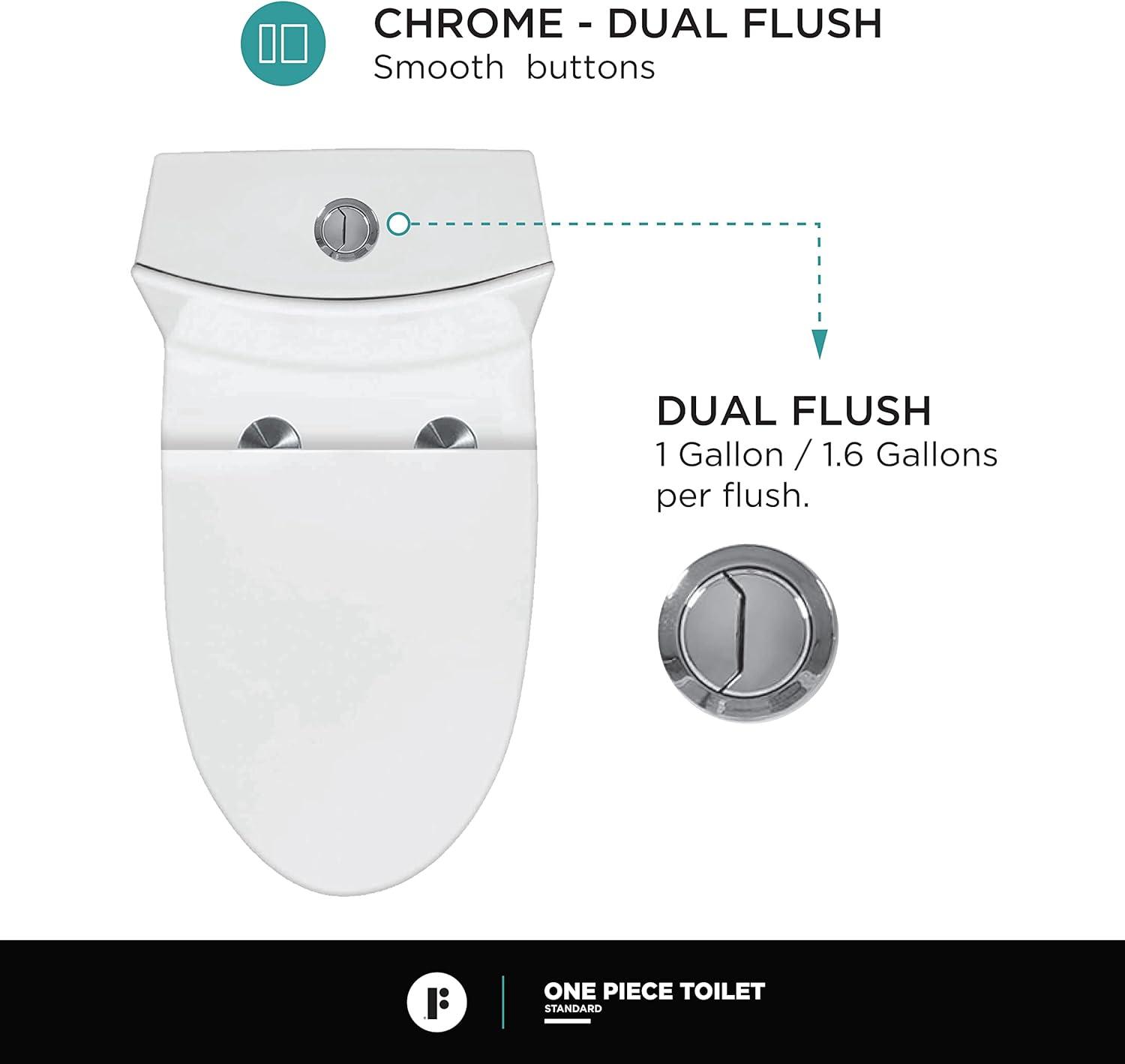 Dual-Flush Elongated One-Piece Toilet with High Efficiency Flush