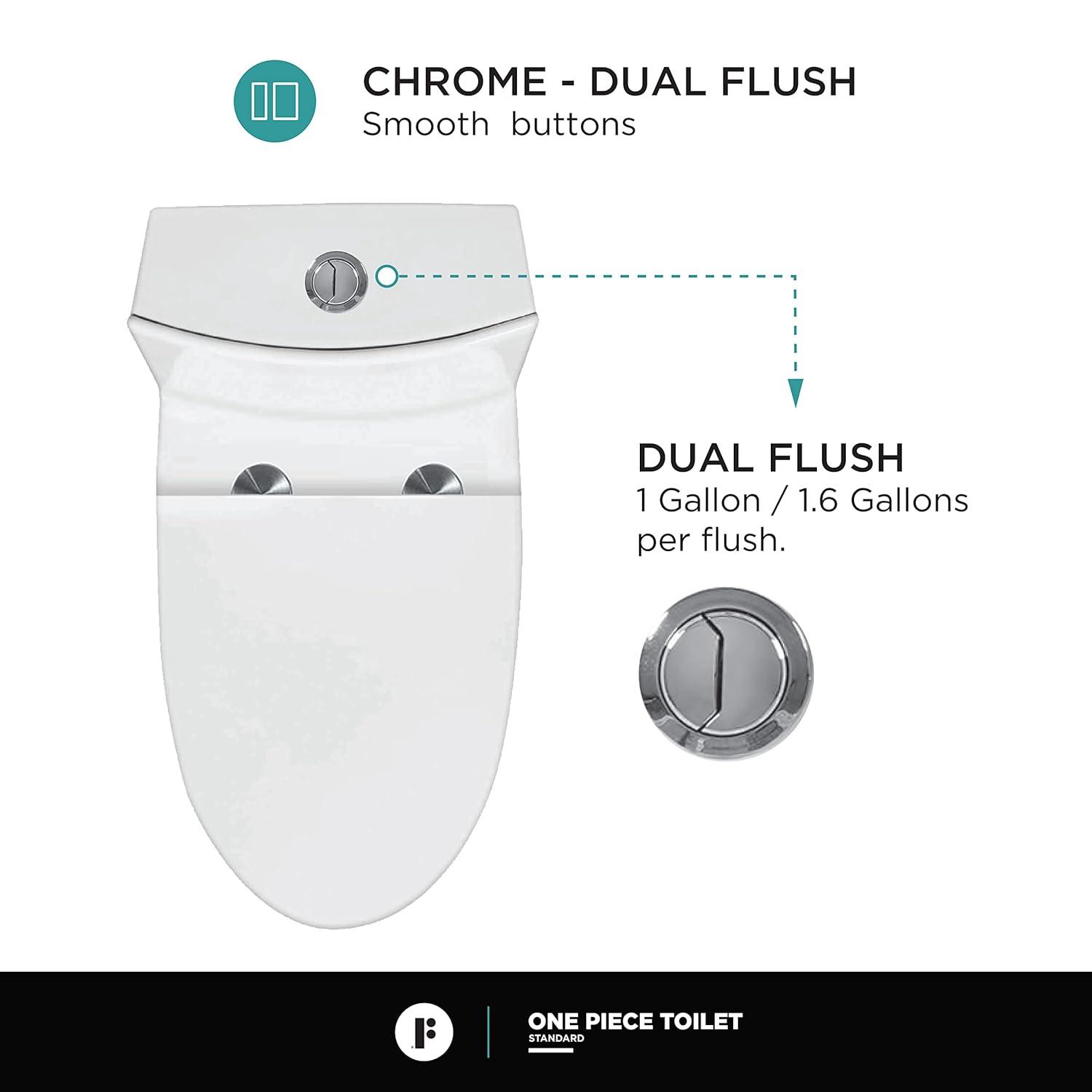 Dual-Flush Elongated One-Piece Toilet with High Efficiency Flush