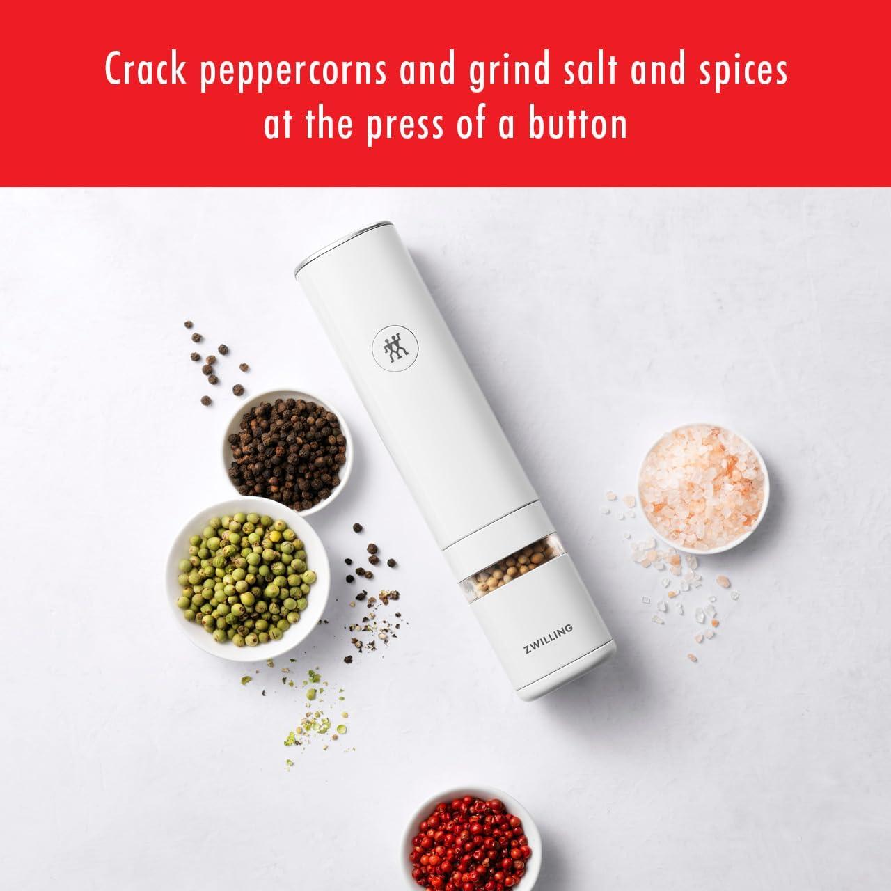 White Electric Salt and Pepper Mill with Ceramic Grinder