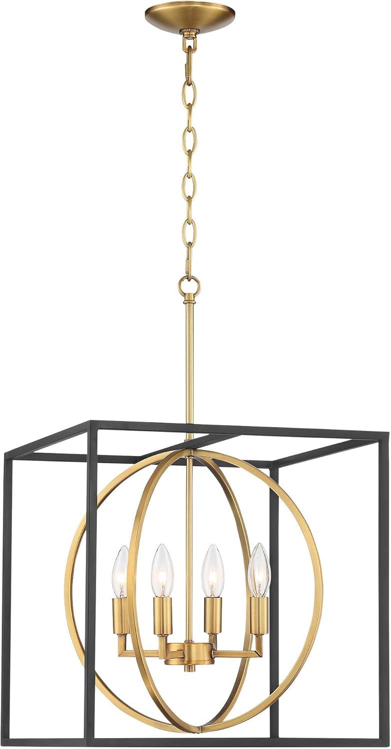 Modern Black and Warm Brass Cage Pendant Light 19"x20"