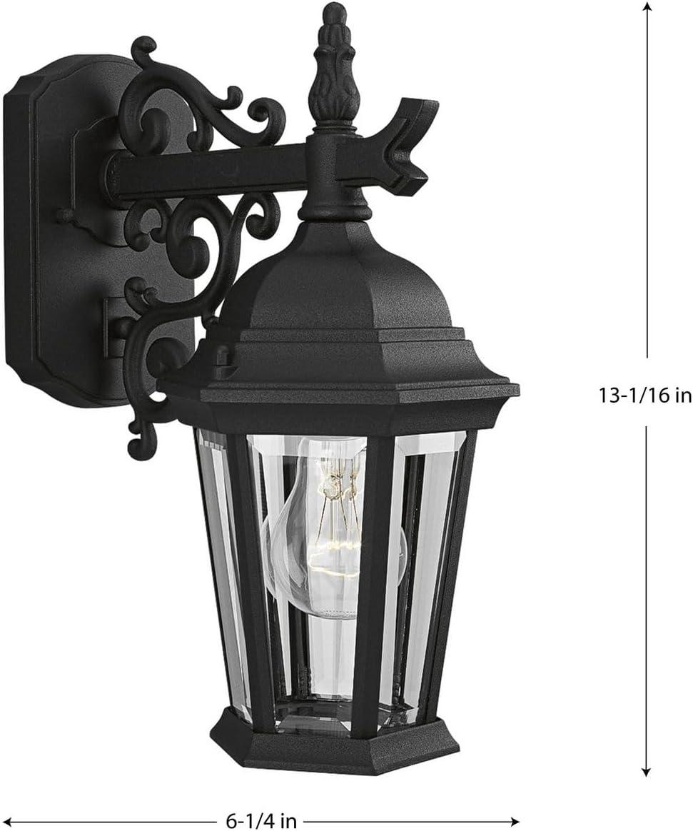 Progress Lighting, Welbourne, 1-Light, Outdoor Wall Lantern, Textured Black, Clear Beveled Glass