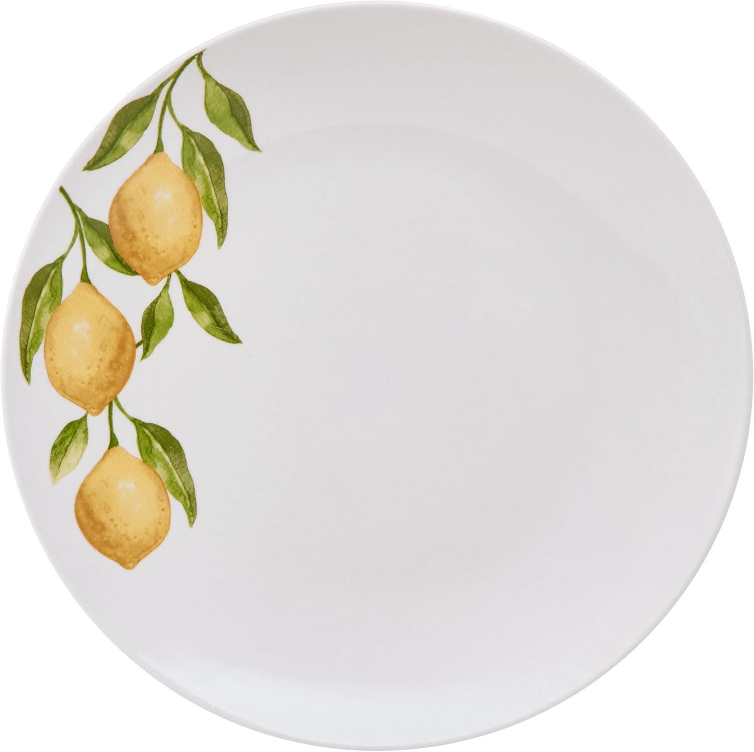 White Porcelain 16-Piece Dinnerware Set with Lemon Accents