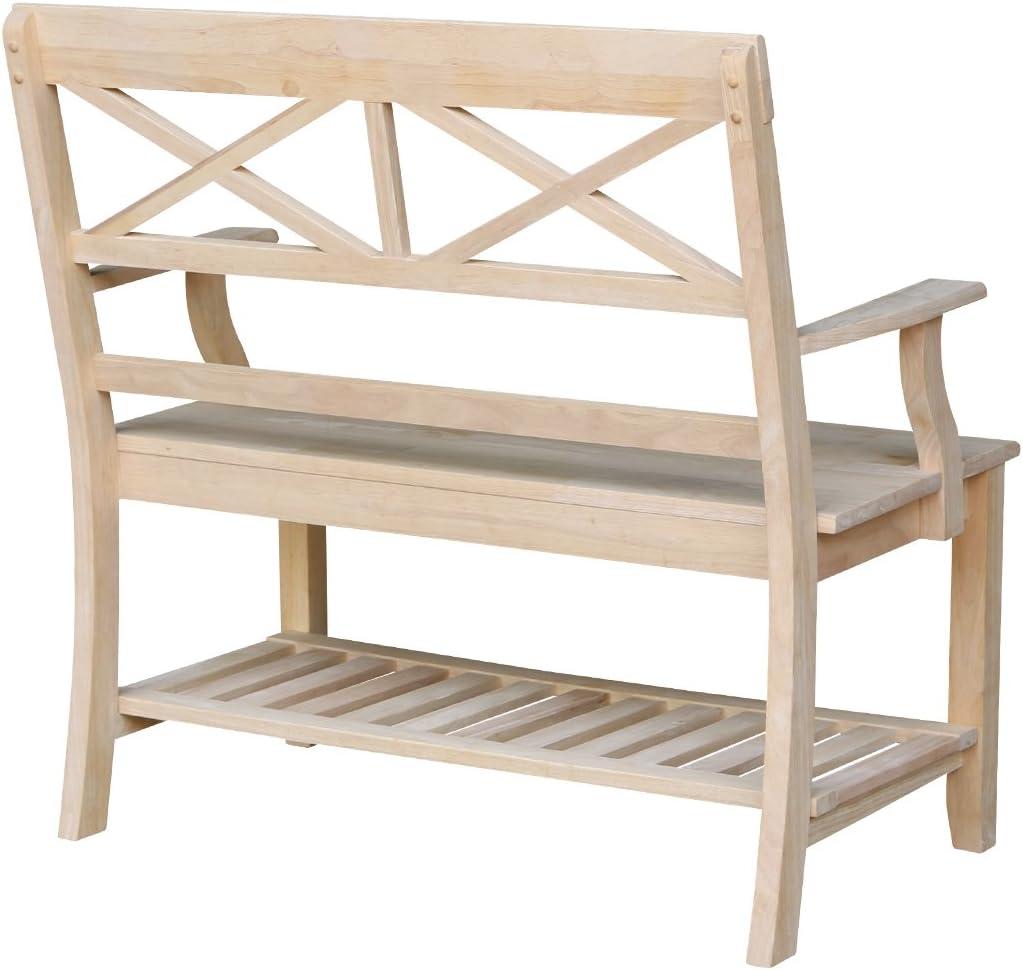 Double X-Back Bench with Arms and a Shelf - International Concepts