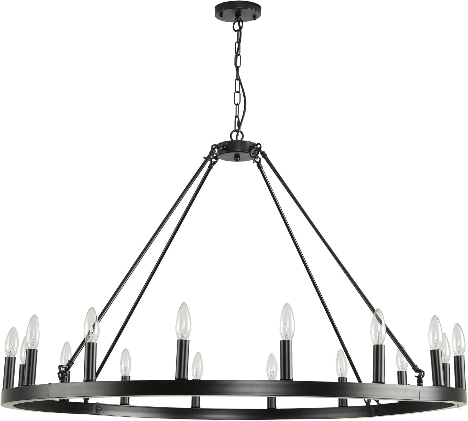 Black Metal 43-Inch Wagon Wheel Candle Chandelier