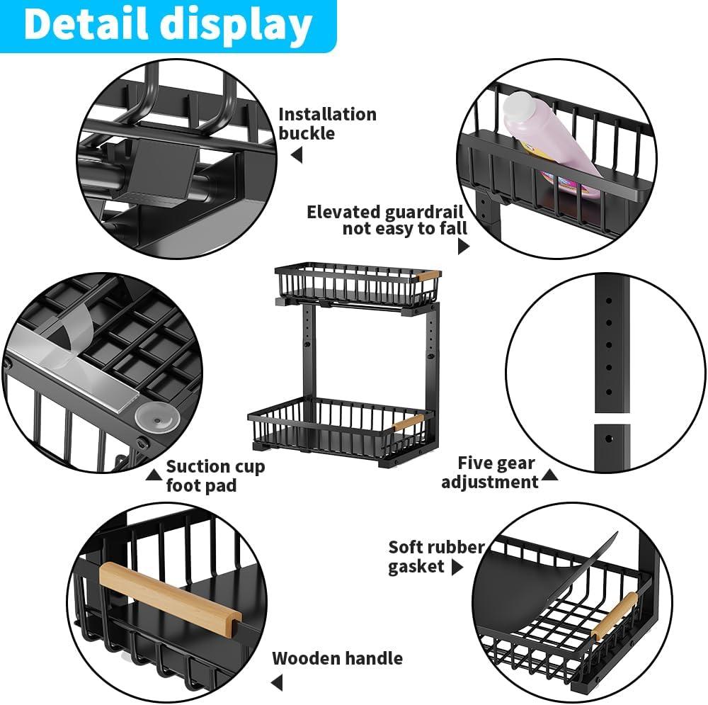 Rebrilliant Under Sink Organizer, 2 Tier Under Sink Organizers And Storage, Metal Slide Out Pull Out Cabinet Organizer ,2 Pack Sliding Drawer Organizer For Kitchen Bathroom Pantry