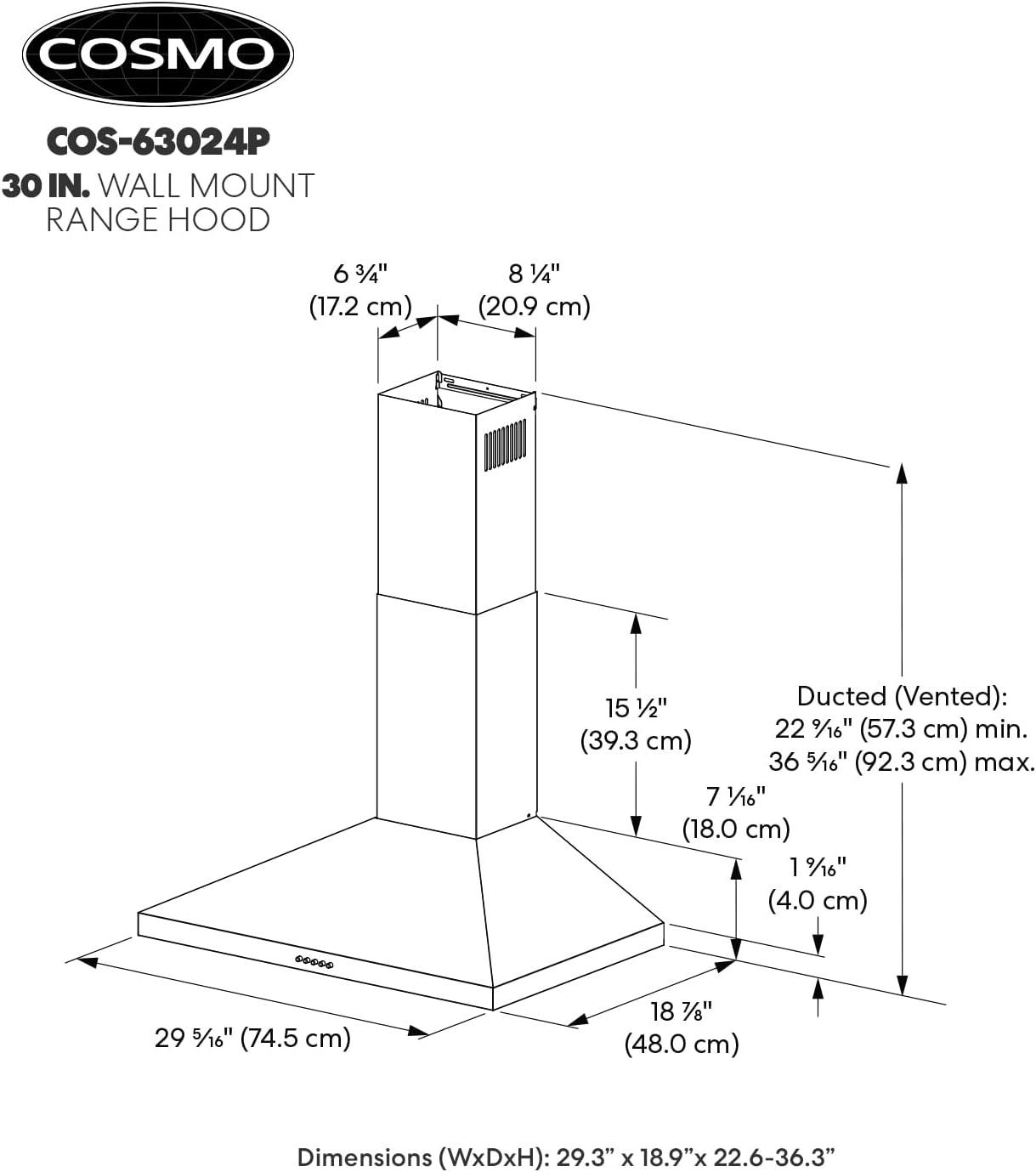 Cosmo 30" Stainless Steel Wall Mount Range Hood with LED Lighting