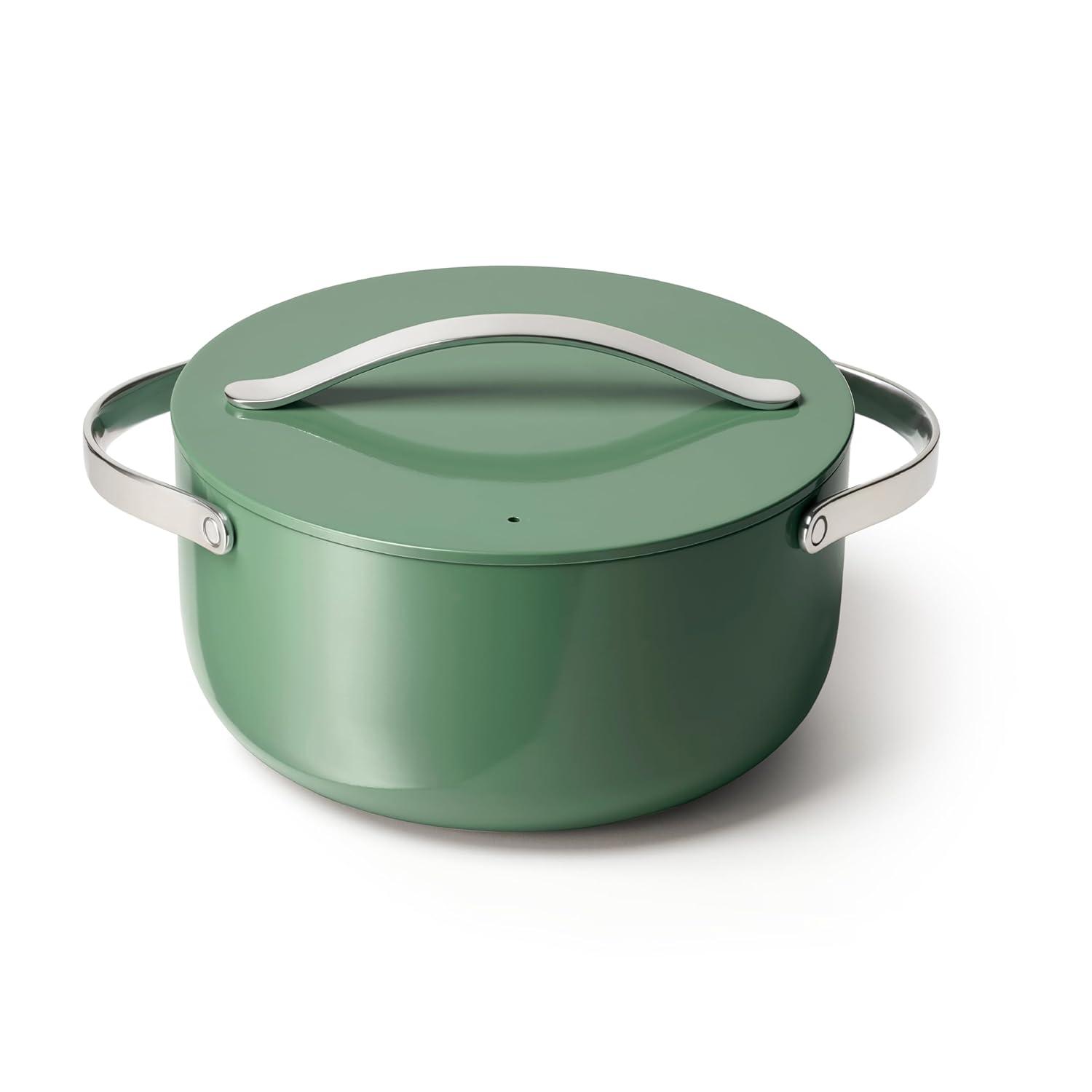 Caraway Home 6.5qt Dutch Oven with Lid Sage: Ceramic Nonstick Cookware, Stainless Steel Handle, Hand Wash
